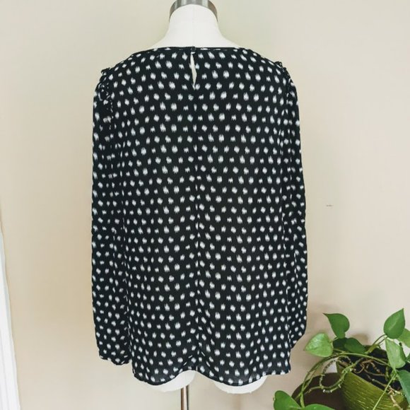 Max Studio Black White Print Popover Blouse - Size Large - Picture 4 of 10